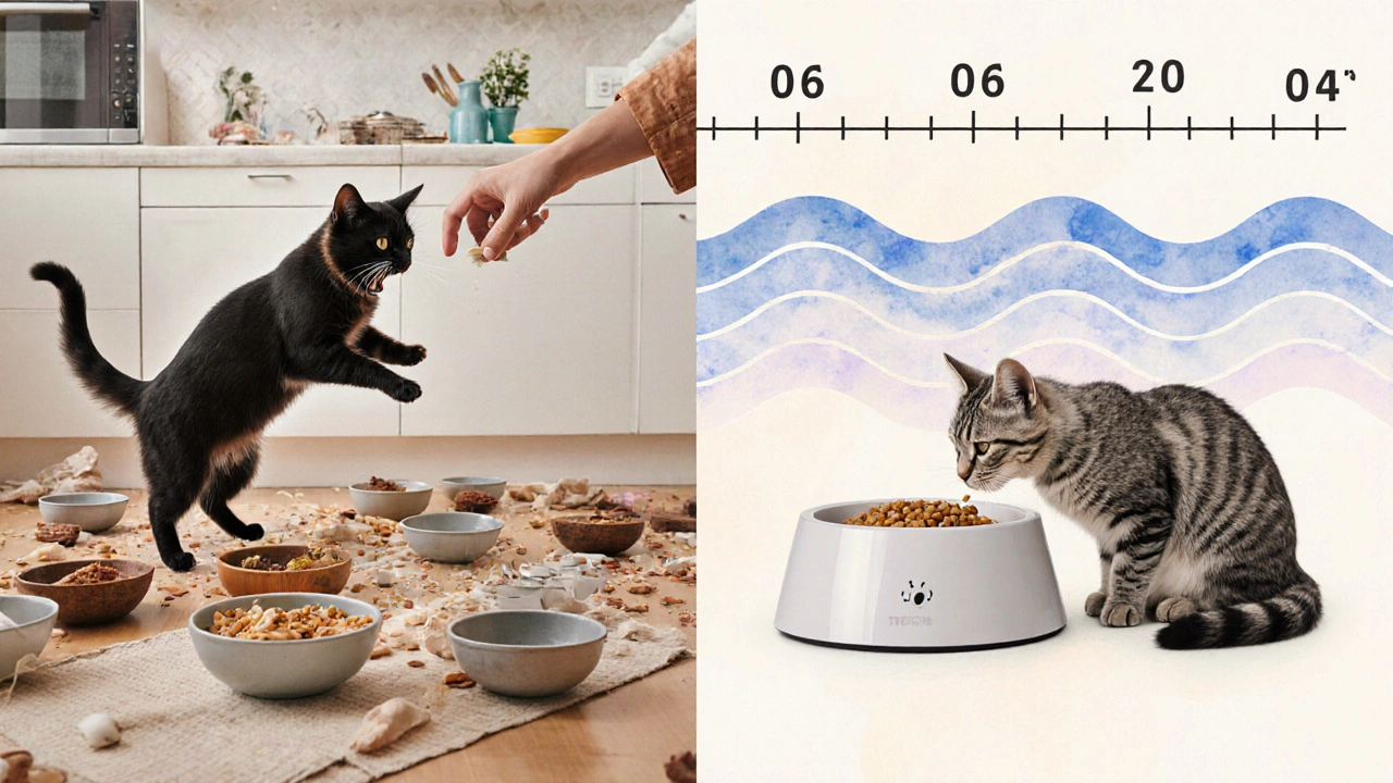 Сравнение хаотичного и упорядоченного кормления кошки.