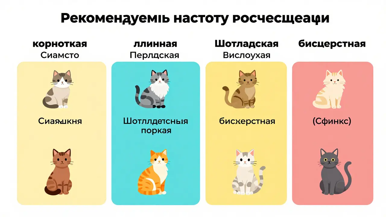 Инфографика: рекомендации по частоте расчесывания кошек в зависимости от типа шерсти