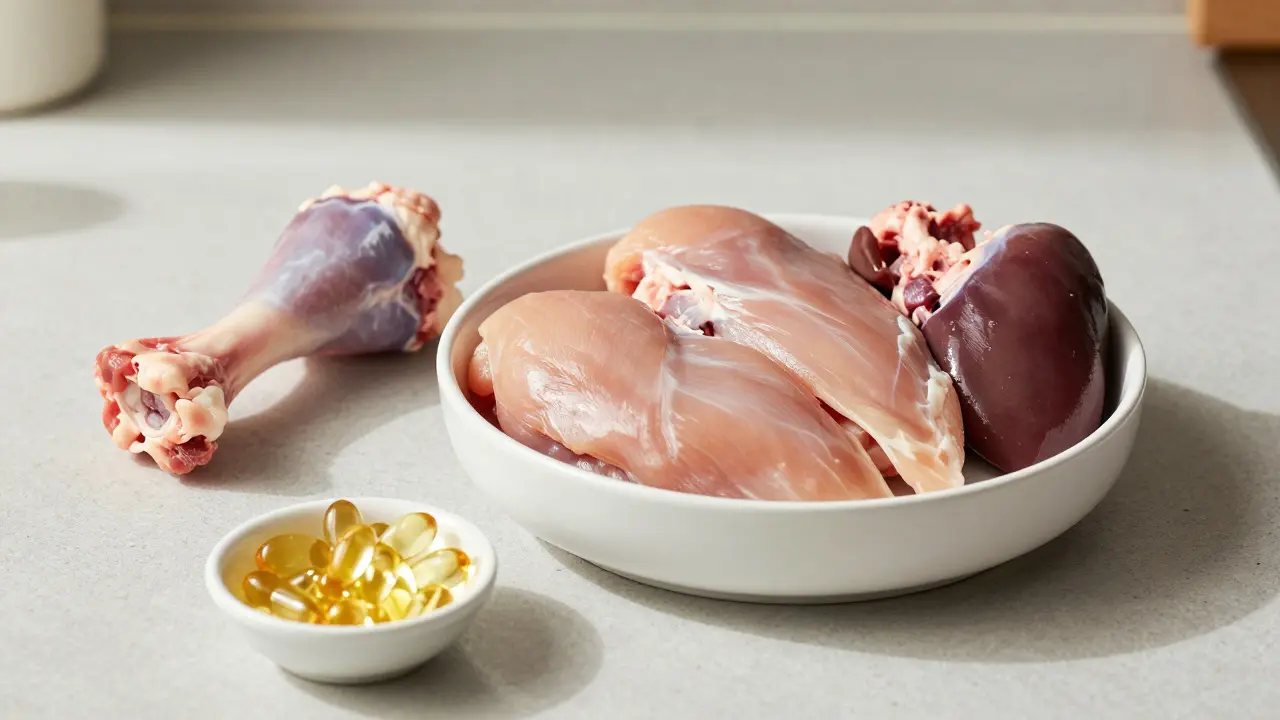 Свежее сырое мясо и субпродукты для натурального кормления кота