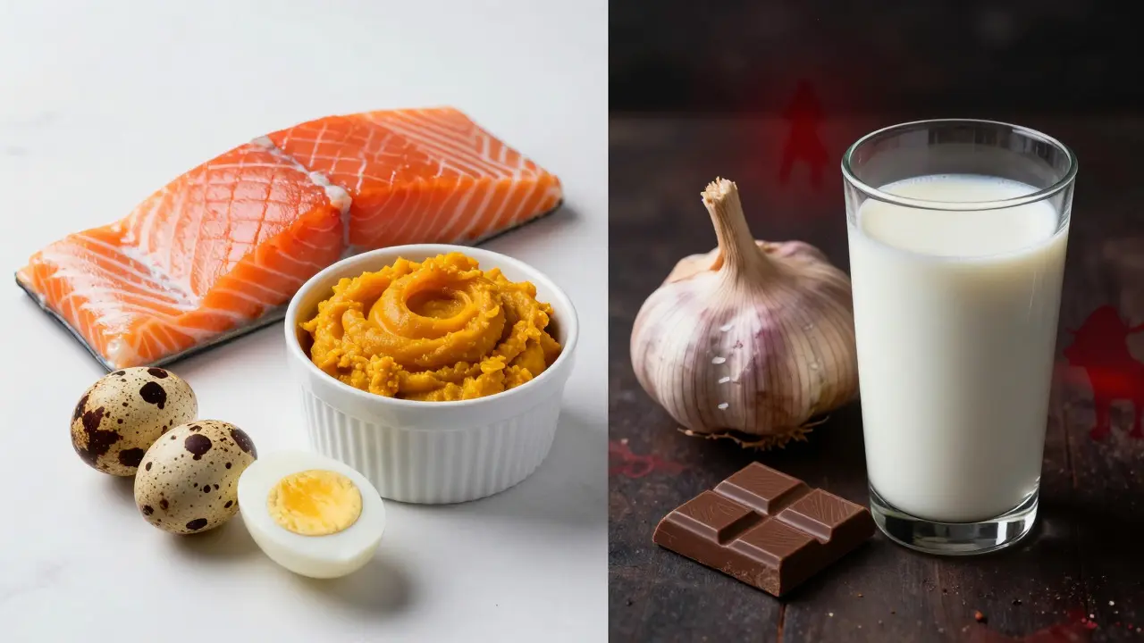 Сравнение безопасных и опасных продуктов для кошек: рыба против лука и шоколада